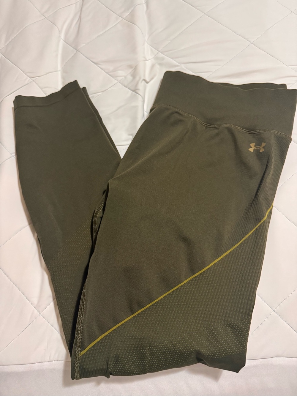 Under Armour Olive Green  Performance Butt Lifting Leggings with Yellow Accent